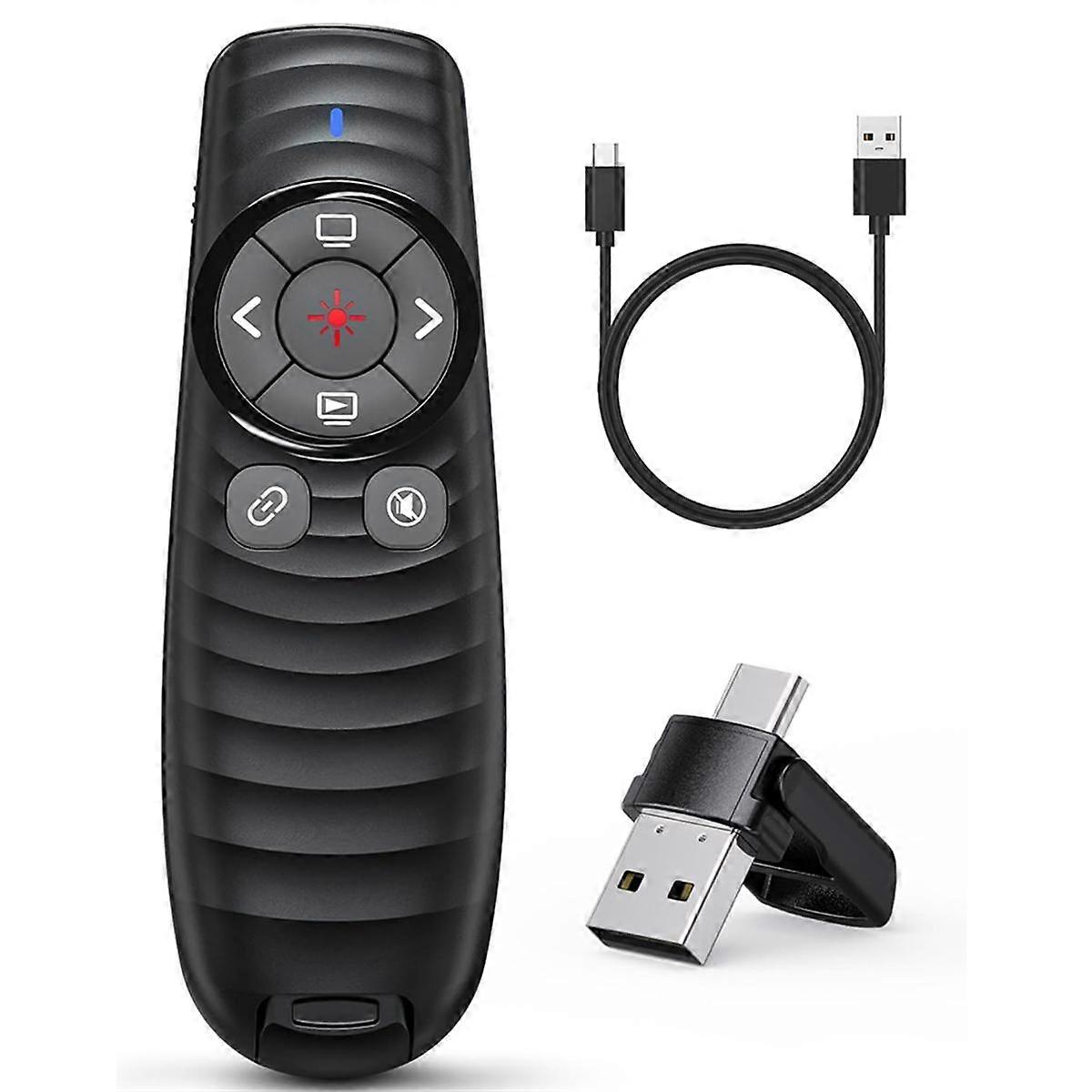 Clicker Wireless, wiederaufladbare 2-in-1-USB/Typ-C-Presenter-Fernbedienung für PowerPoint, PPT-Clicker Rot