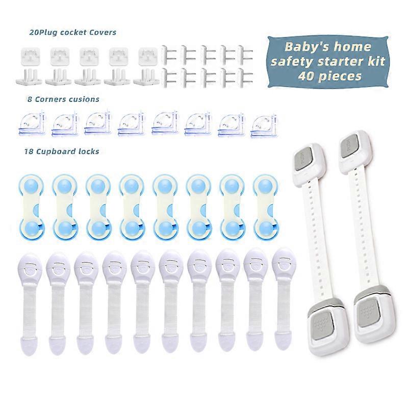 Baby Safety Kits - 20 Child Electrical Socket Covers (covers) + 8 Child Table Protectors Table Corners + 18 Baby Safety Latches