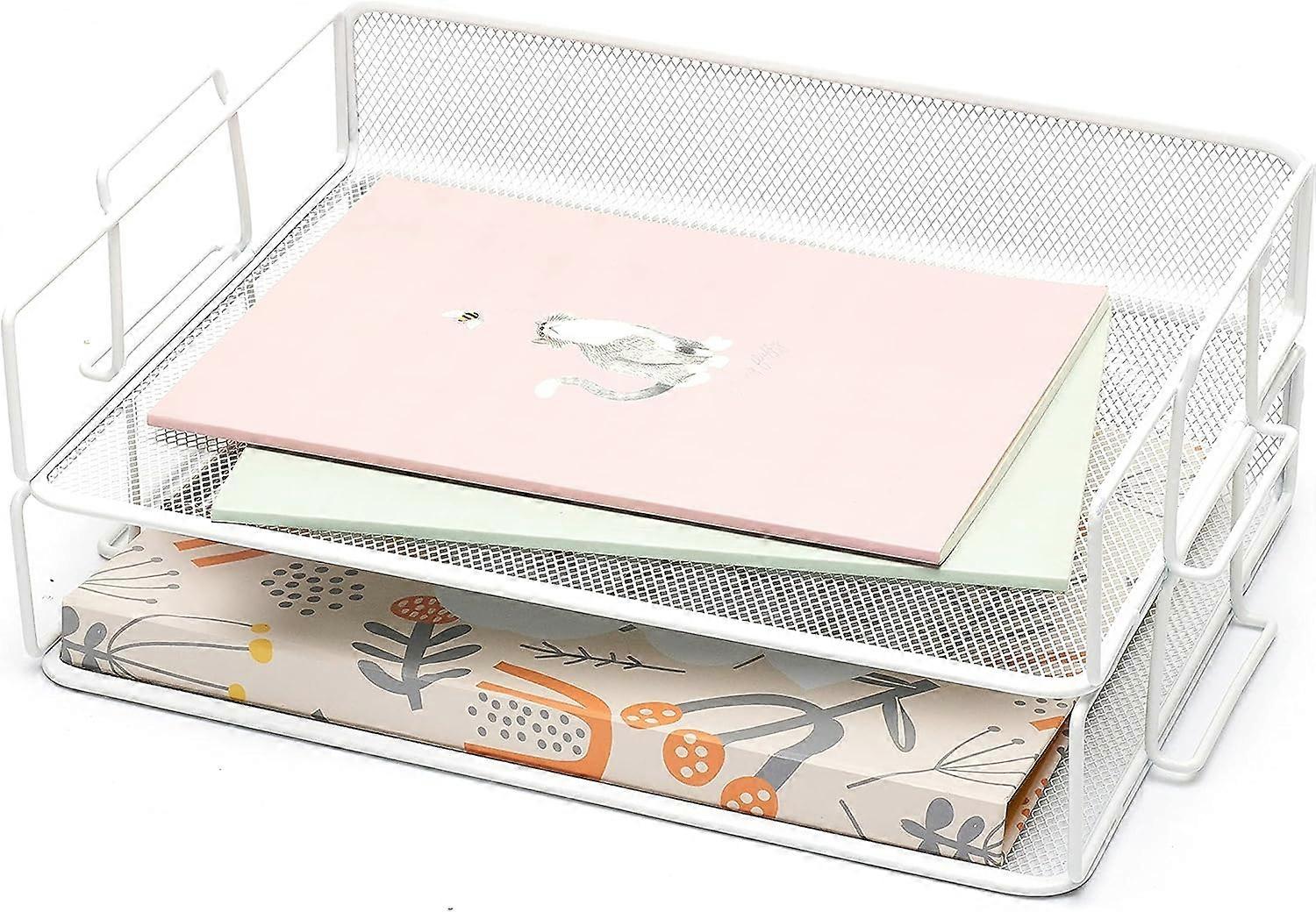 2 Pieces Letter Trays/Stackable Metal Mesh Desk Tray/Multifunctional Organizer/File Holder for Office