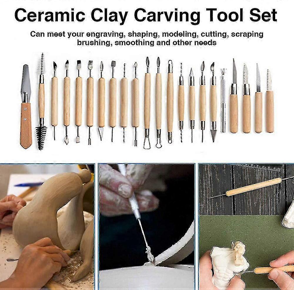25pcs Clay Sculpting Tools Kit Clay Modelling Tools Wooden Polymer Clay Tools Rubber Pottery Tools