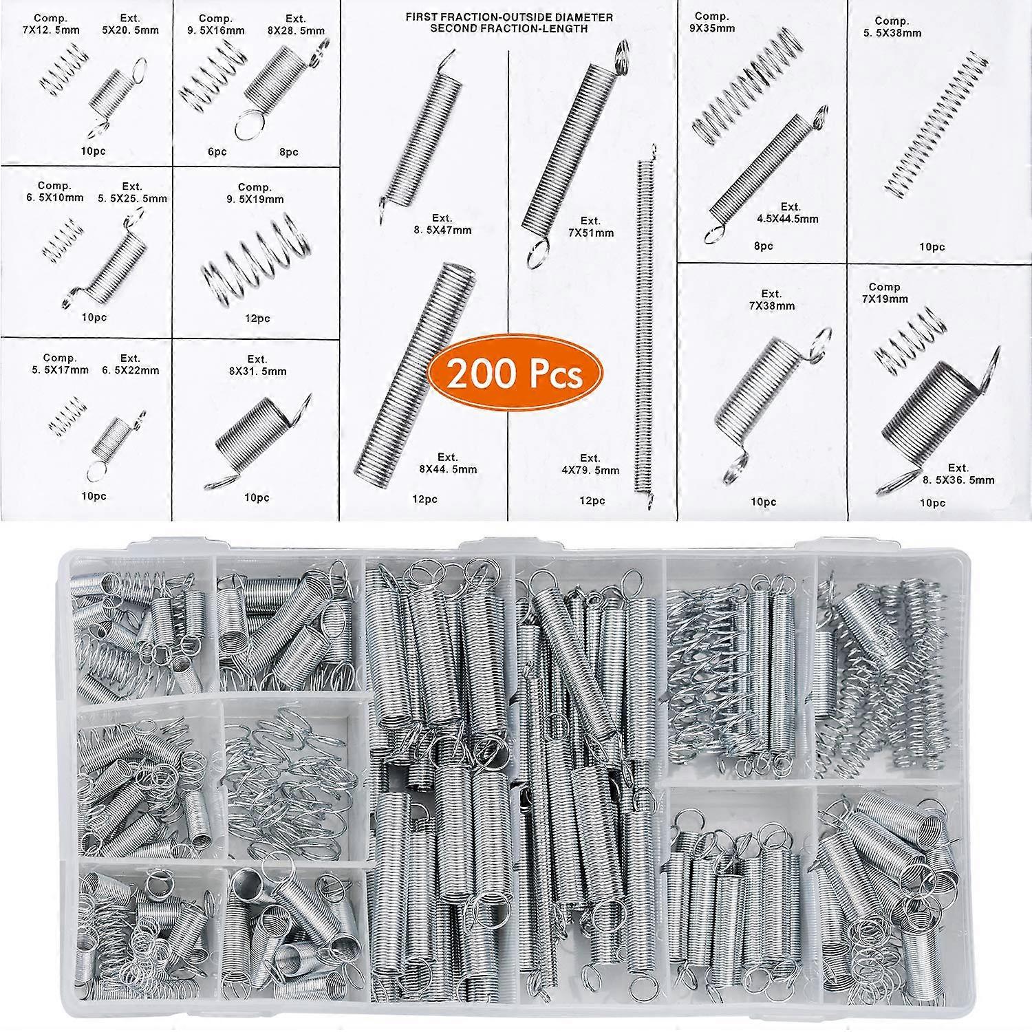 200 Pcs Extension Springs Compression Springs Tension Spring Assortment Set Metal Spring with Hooks Plus Storage Box