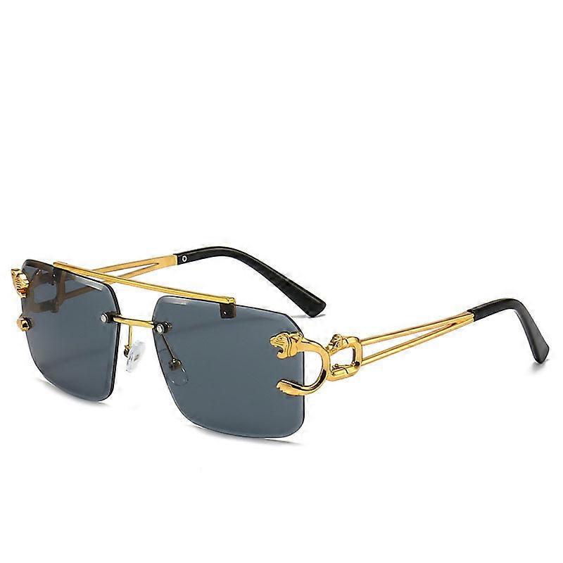 Luxury Brand Designer Punk Sun Glasses With Lion Decor Square Rimless Gradient Vintage Sunglasses Lentes De Sol Hombre
