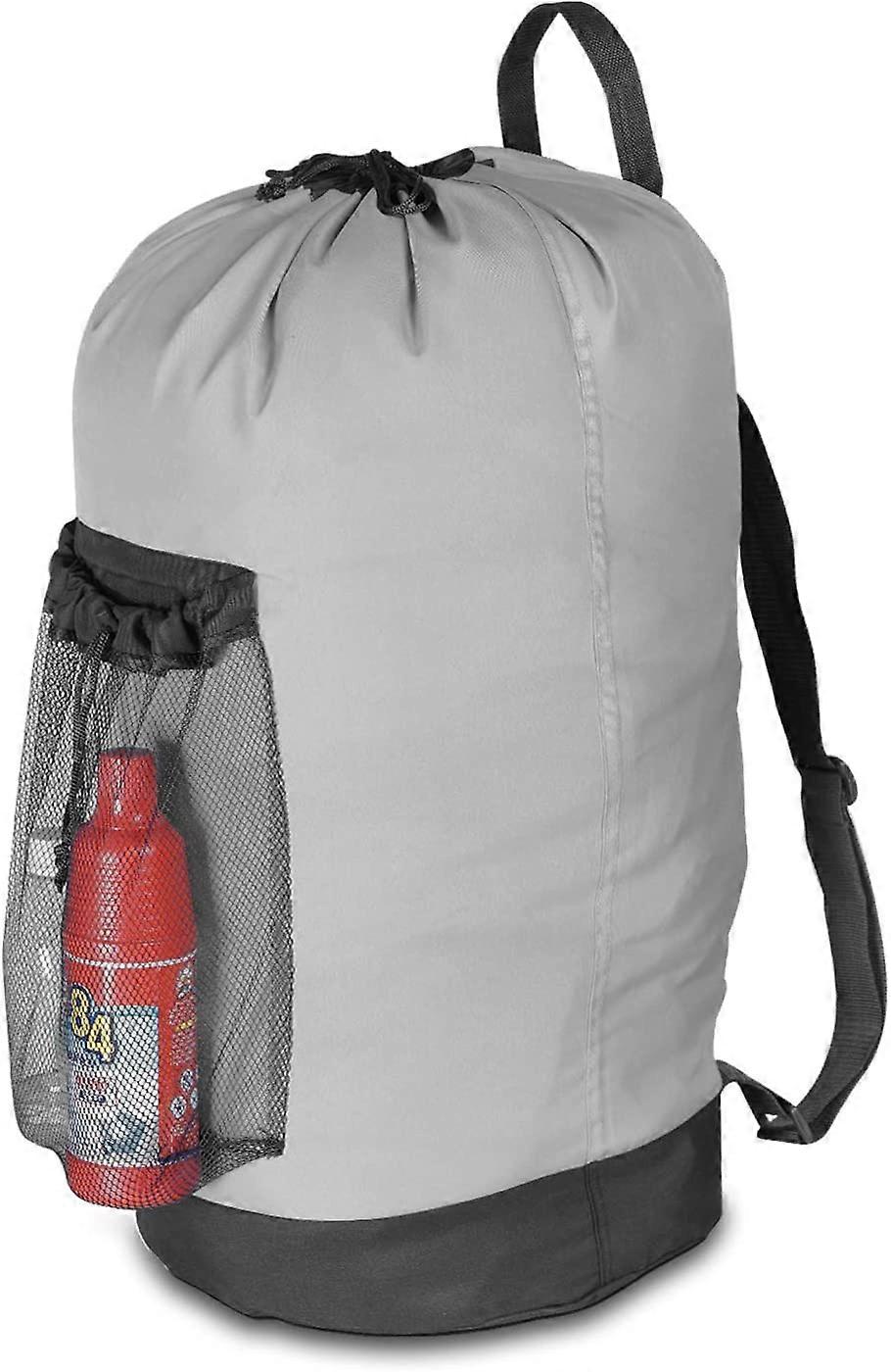 Durable Backpack Laundry Bag Mesh Pockets With Drawstring Closure 33X74cm(Black)(4-D-1)
