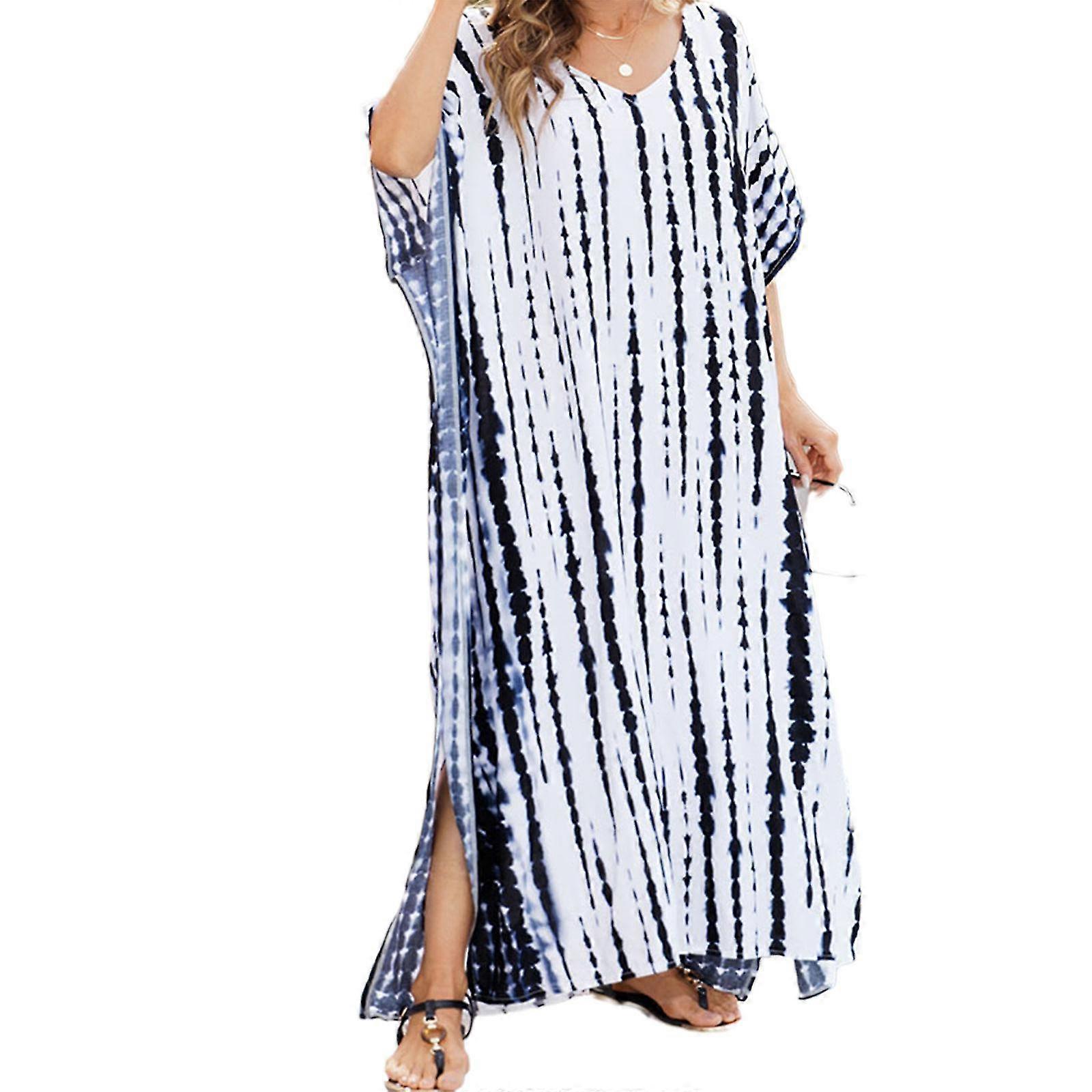 Plus Size Caftan V Neck Short Sleeve Beach Maxi Dresses For Summer Pool Cruise