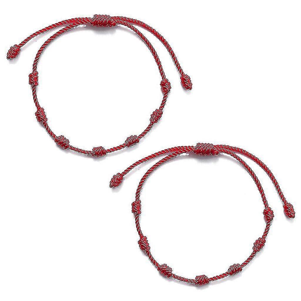 2pcs 7 Knots Red String Bracelet For Protection Evil Eye Good Luck Amulet For Success And Prosperity Friendship Bracelet A