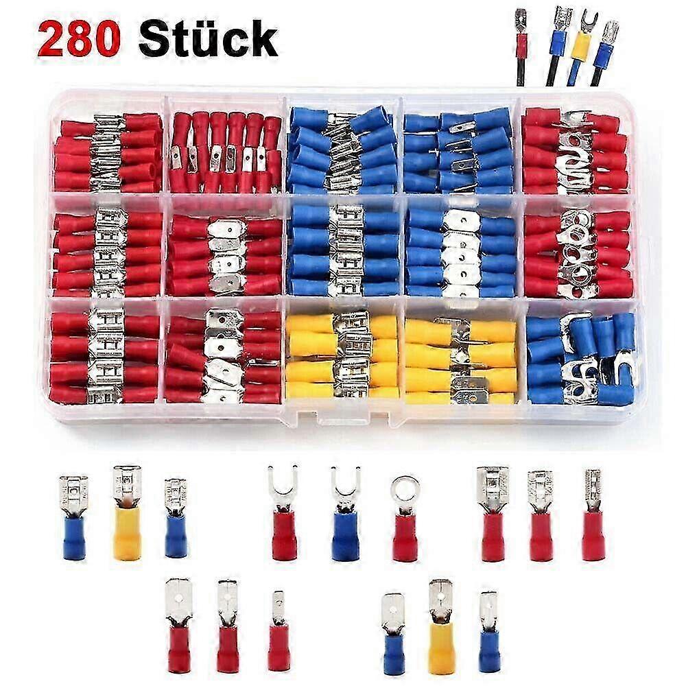 280PCS Assorted Electrical Wire Terminals Crimp Connectors Spade Insulated HJE