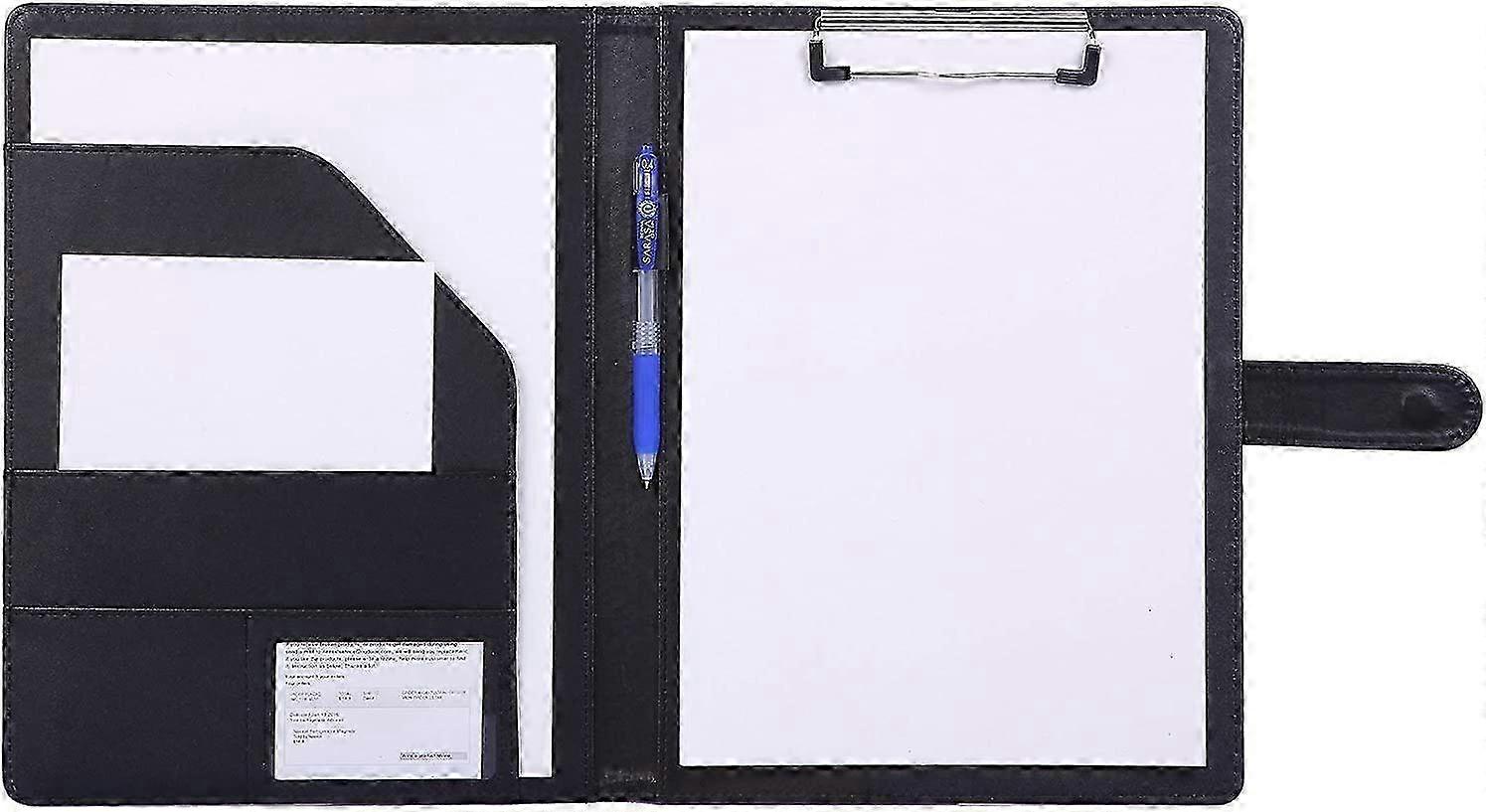 Folder A4 Clipboard File Folder, Faux Leather Folder Folding Clipboard with Cover Clipboard (Black)