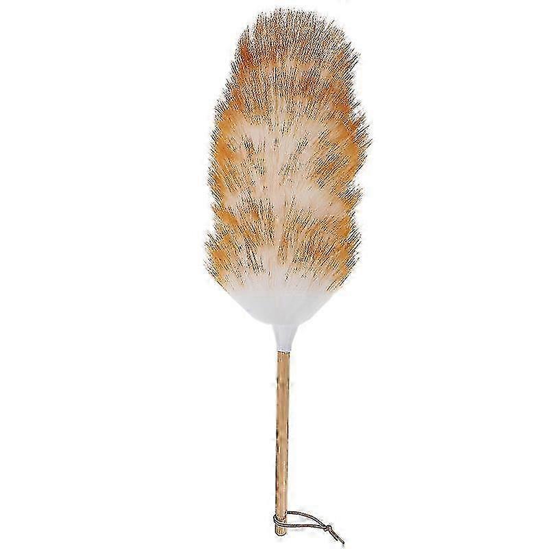 1pc Household Handle Duster Supple Wool Feather Duster Dust Cleaning Tool (khaki)