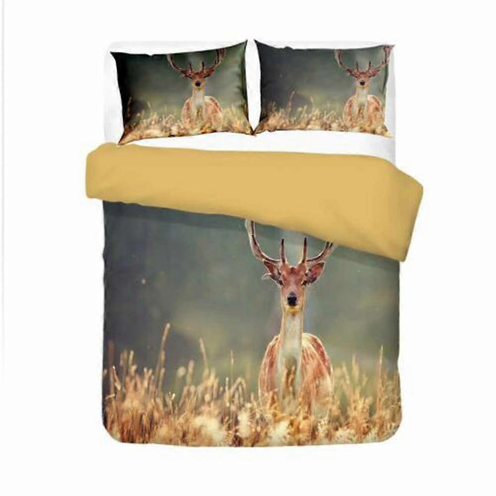 v1826 Lençóis Animal Deer Print Colcha Conjunto de capa de edredão Capa de edredom Têxteis para casa ColchaConjunto de cama de 3 peças (1 capa de edredom + 2 fronhas) B