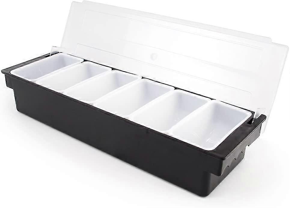 Bar Top Food Condiment Dispenser - 6 Tray Plastic Garnish Station With Lid For Bartending Serving Taco, Ice Cream, Fruit, Salad Bar - Topping Orga,191