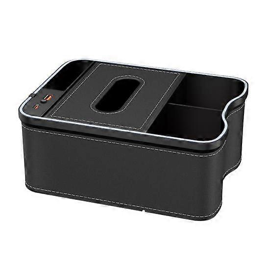 Car Armrest Storage Box Charging Lights Design Ports Multi-Mode LED with Large Capacity Auto