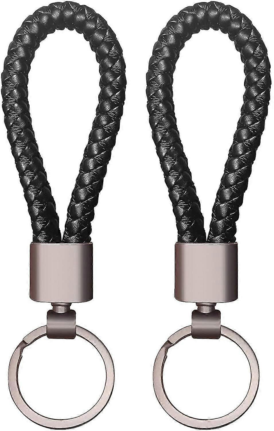Thick Leather Braid Rope Car Keychain Ring For Men And Women