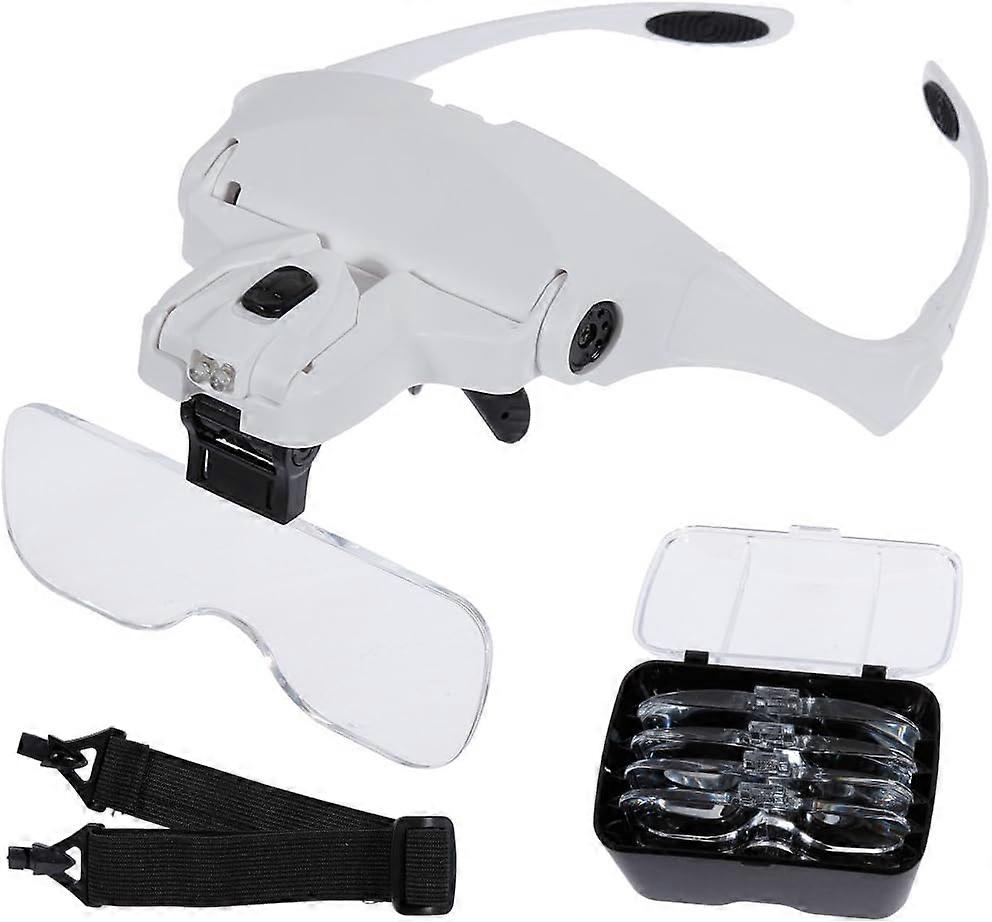 Magnifier, 2 LED Lights, 5 Lenses, Adjustable Magnifier, Replaceable, 1.0x, 1.5x, 2.0x, 2.5x, 3.5x