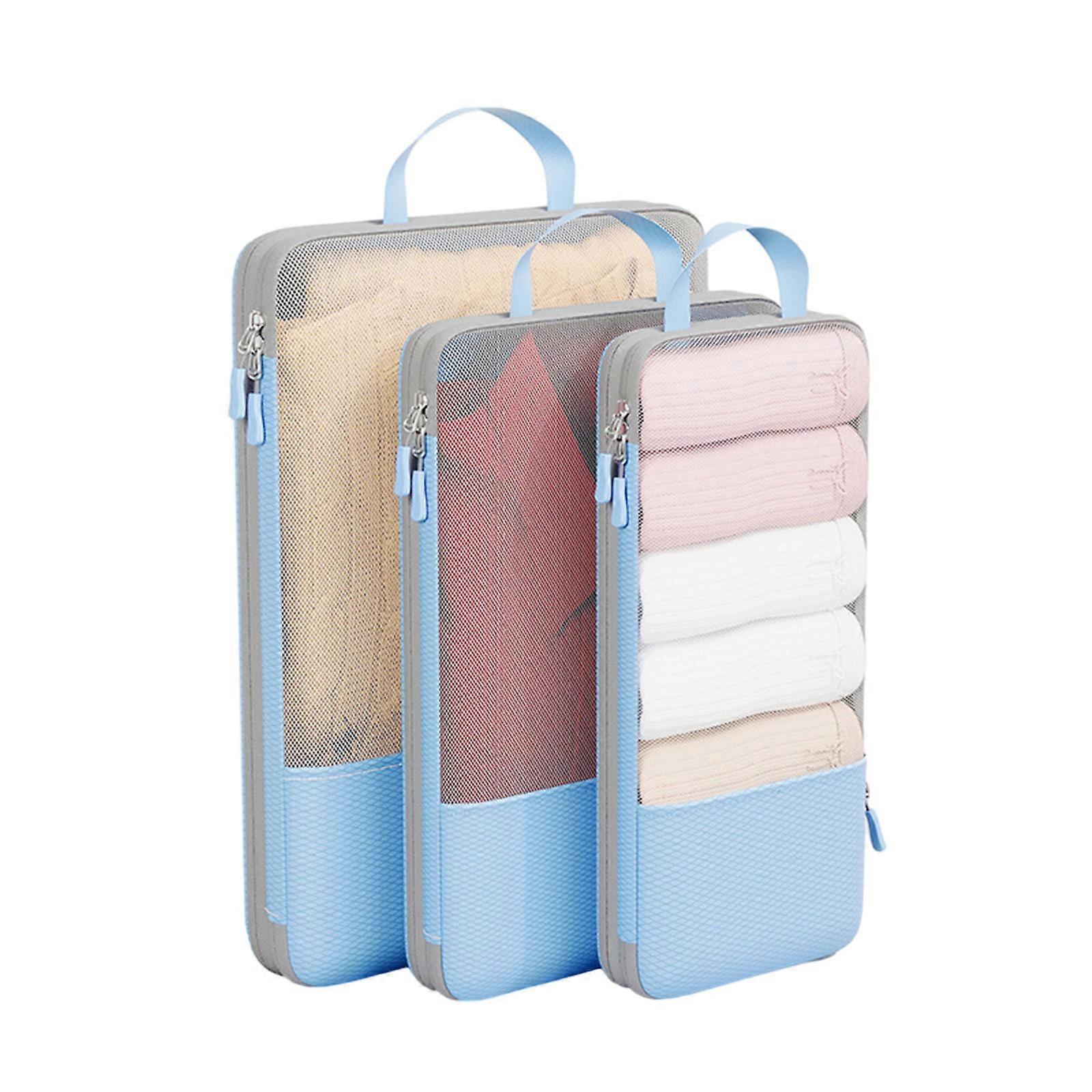 Set of 3 Compact Storage Bags Bundle Versatile Clothes and Household Items Containers Dorm Room Storage Organizers Sky Blue