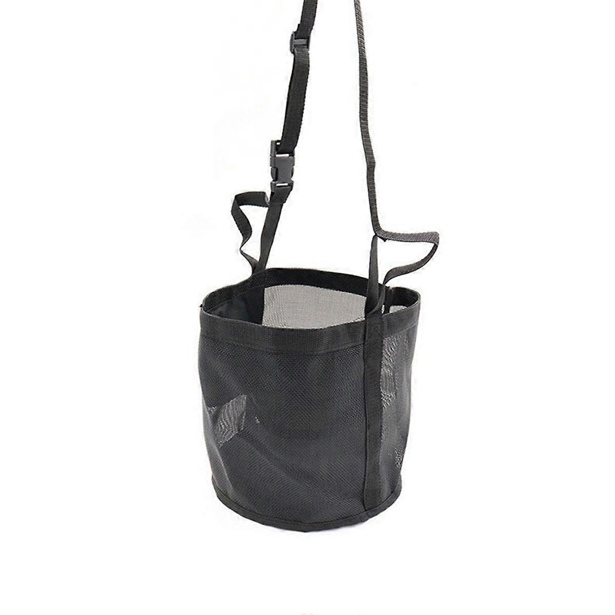 Justerbar elastisk høfoderpose til heste - Udendørs halsfoderpose i sort S-18x21cm