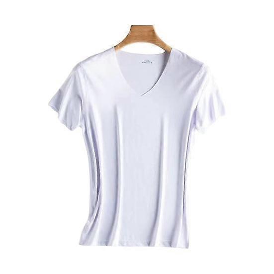 Men T-shirt V Neck Thin Silk Solid Stretchy Color Thin Ice Pullover Mid Length Sweat Absorption Quick-drying Sport