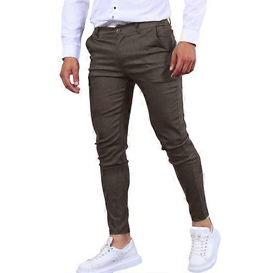 Men Pants Slim Fit Mid Waist Solid Color Soft Breathable Pockets Business Style Zipper Button Closure Ankle Length Men Commute Trousers Pencil Pants