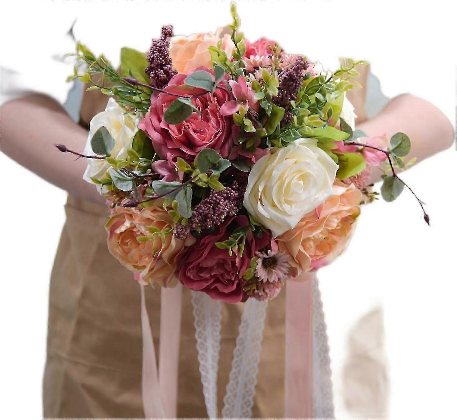 Brud Bryllup og Bryllup Forsyninger Simulering Rose Søstre Gruppe Holder Blomsterbundt