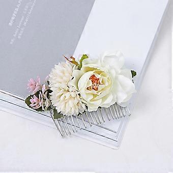 JUSCH Imitation Flower Silver Insert Comb Hair Accessories Ladies Hair Comb Hair Accessories---White,WZ-970