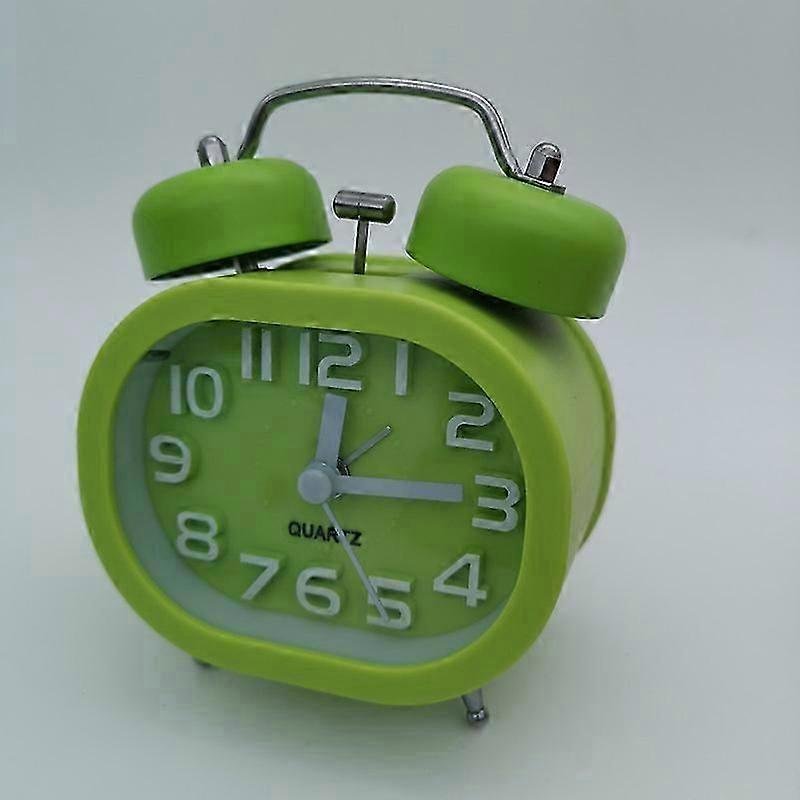 Green Dual Bell Analog Alarm Clock, No Ticking Novelty Bell Alarm Clock Silent Quartz Alarm Clock 3 Inch Analog Alarm Clock Battery Operated Travel Al