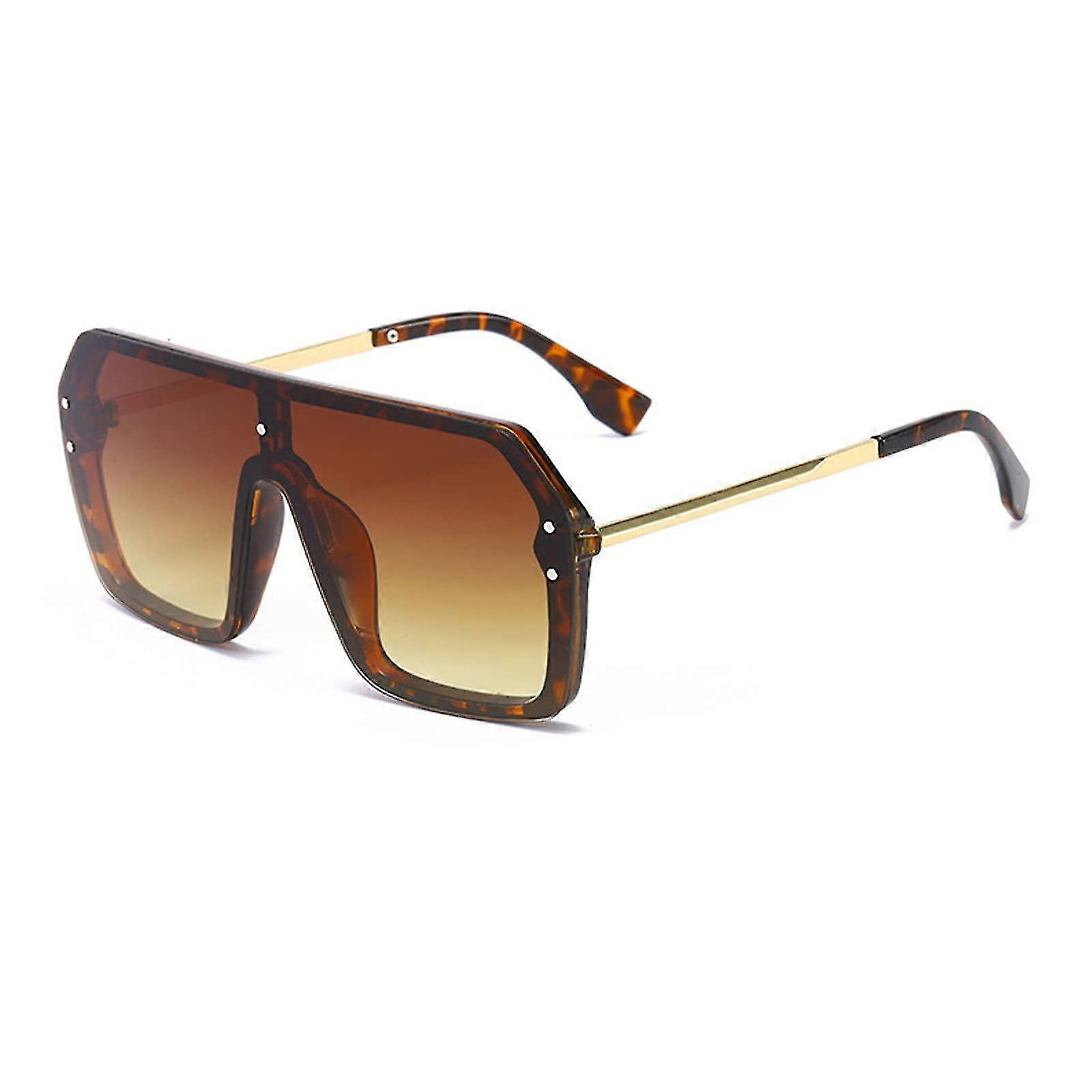 Sunglasses, Oversized Square Frame with Tortoiseshell Pattern, Brown Gradient Lenses, Gold - Tone Temples