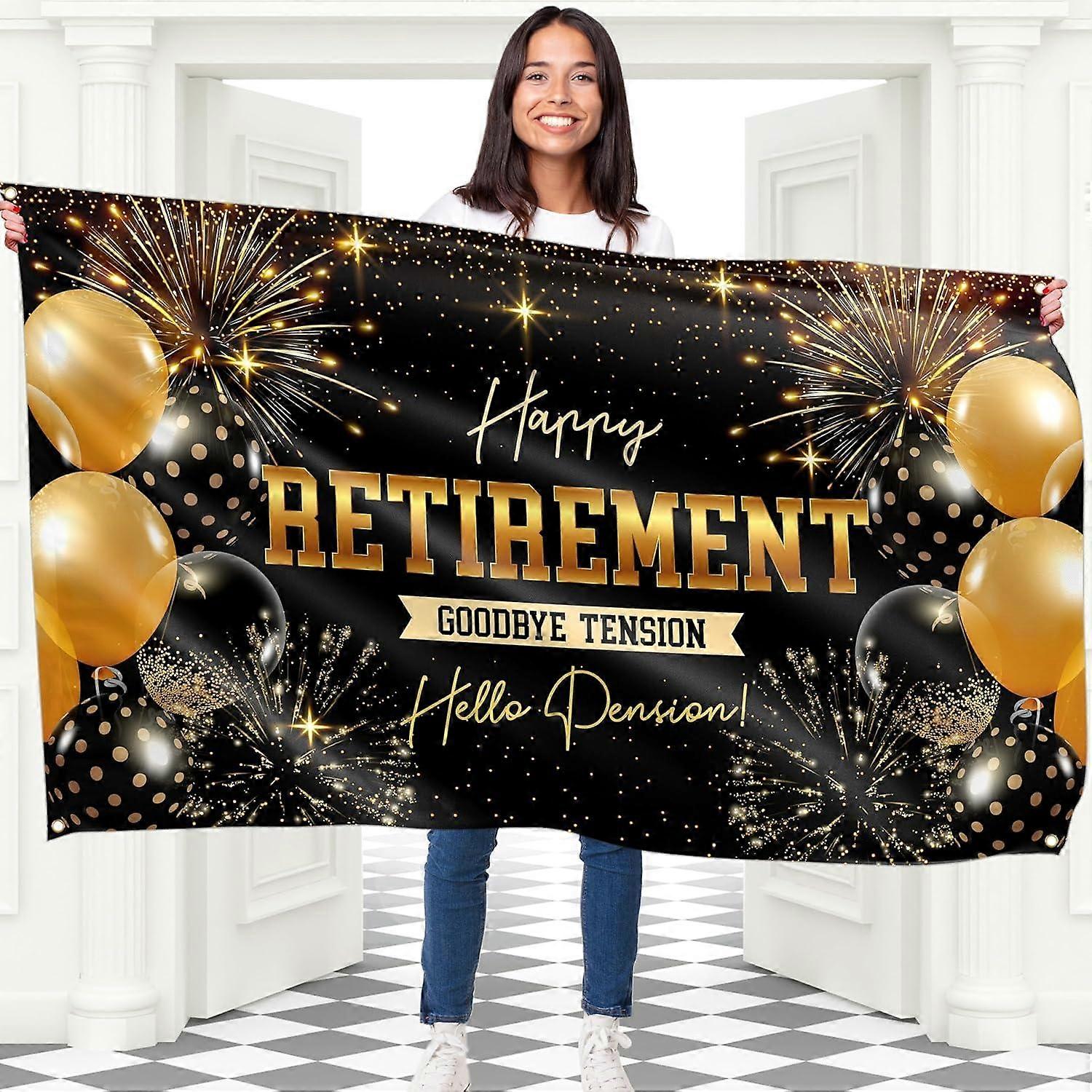 Banner di Pensione da Porta Segno Appeso, Nero e Oro Sfondo Banner Happy Retirement The Legend