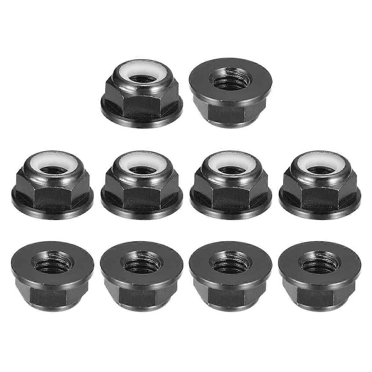 Self-Locking Hex Nuts, 10 Pcs CNC Aluminum Nut Nylon Flanged Self-Locking Locking Nut Metal Nuts (M3 Black)