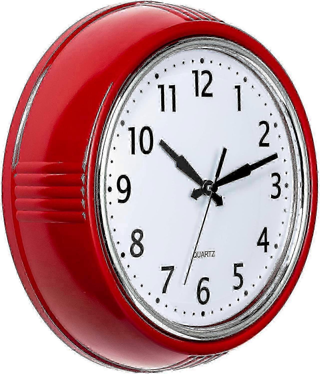 Battery-Powered 10-Inch Round Retro Kitchen Clock Featuring 1950s Vintage Design and Silent Non-Ticking Quality Quartz Movement