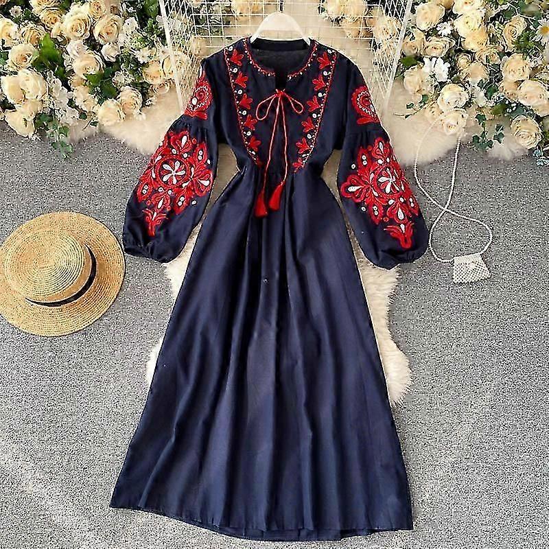 Style national élégant une pièce robe femmes fleur imprimé Vintage Party Midi robe femme lâche mode rétro design robes 2024