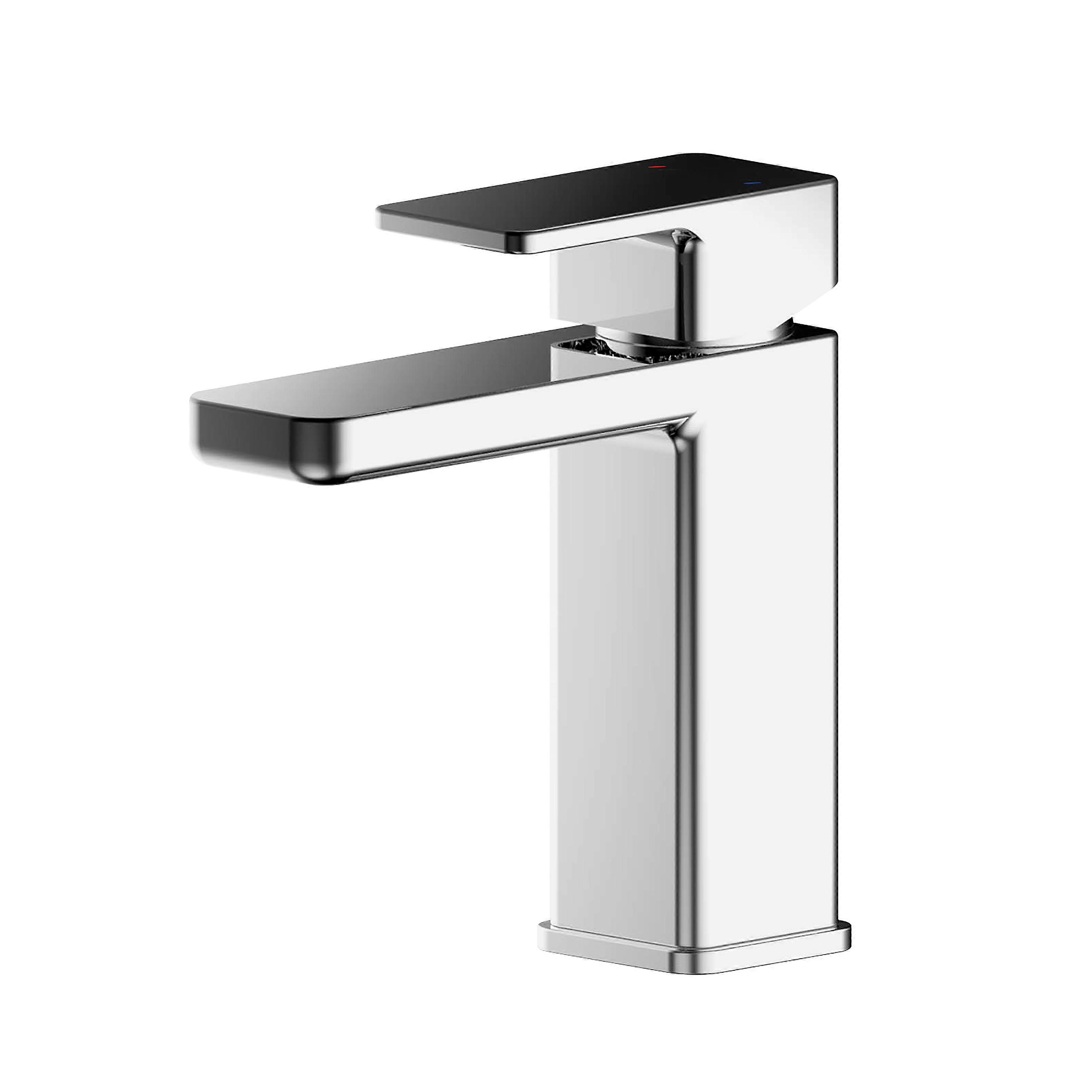 Square Mini Mono Basin Mixer Tap & Push Button Waste - Chrome Faucet