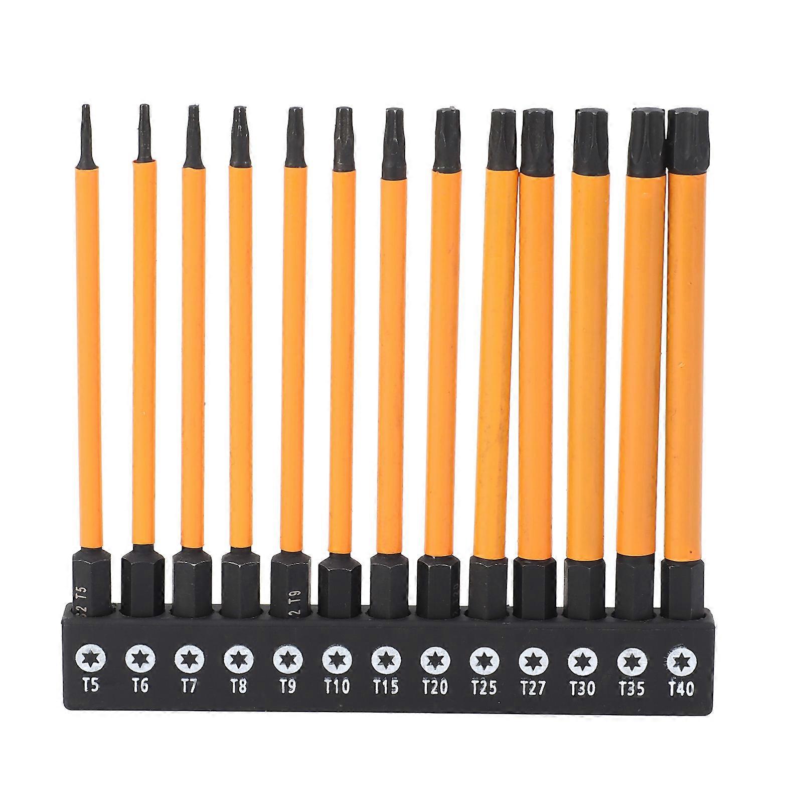 13 Pcs Star Screwdriver Bit Set 100mm T5-T40 1/4 Inch Hex Shank S2 Alloy Steel Star Bits with Storage Rack