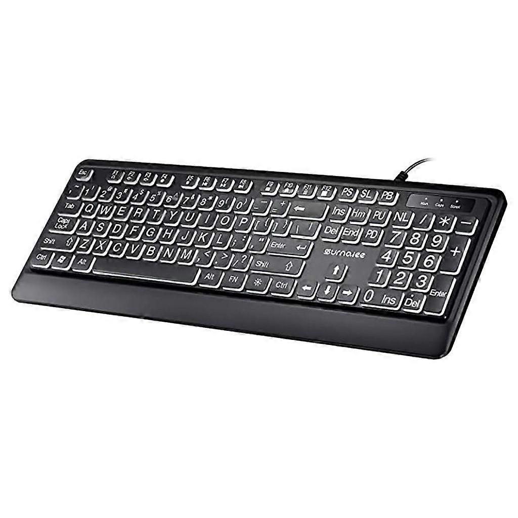 Wired Large Print 104 Size Computer Keyboard High Contrast Black & White Keys