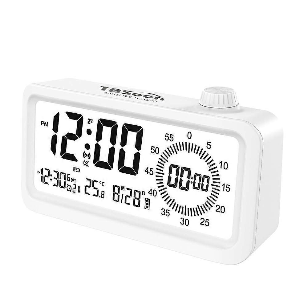 4 in 1 Alarm Clock with Large Screen, Loud Sound, 3 Reminder Alarms, Snooze Mode, Temperature Care, Background Light, Cooking Timer for Office Worker