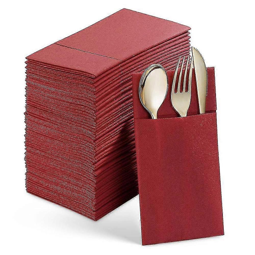 50 stks wegwerp diner servetten met ingebouwde bestekzak, voorgevouwen doek als papieren servetten voor bruiloft partij rode rpb