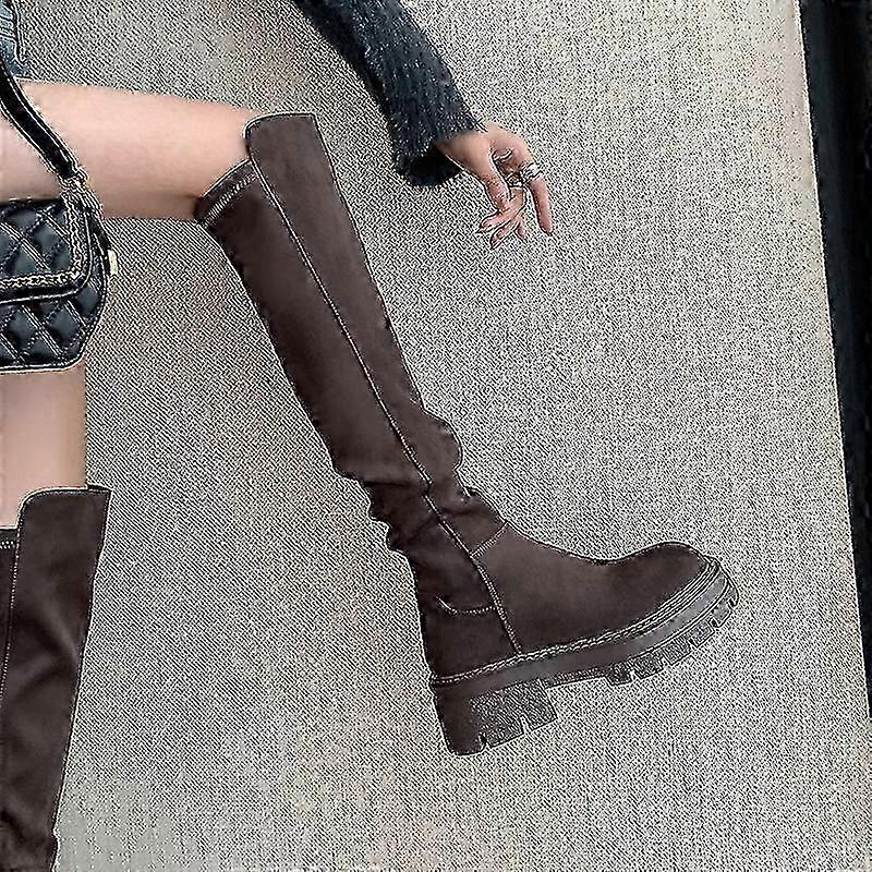 Botas de sola grossa sobre o joelho Mulheres 5050 botas de perna grossa Fat MM elástico emagrecimento temperamento botas altas