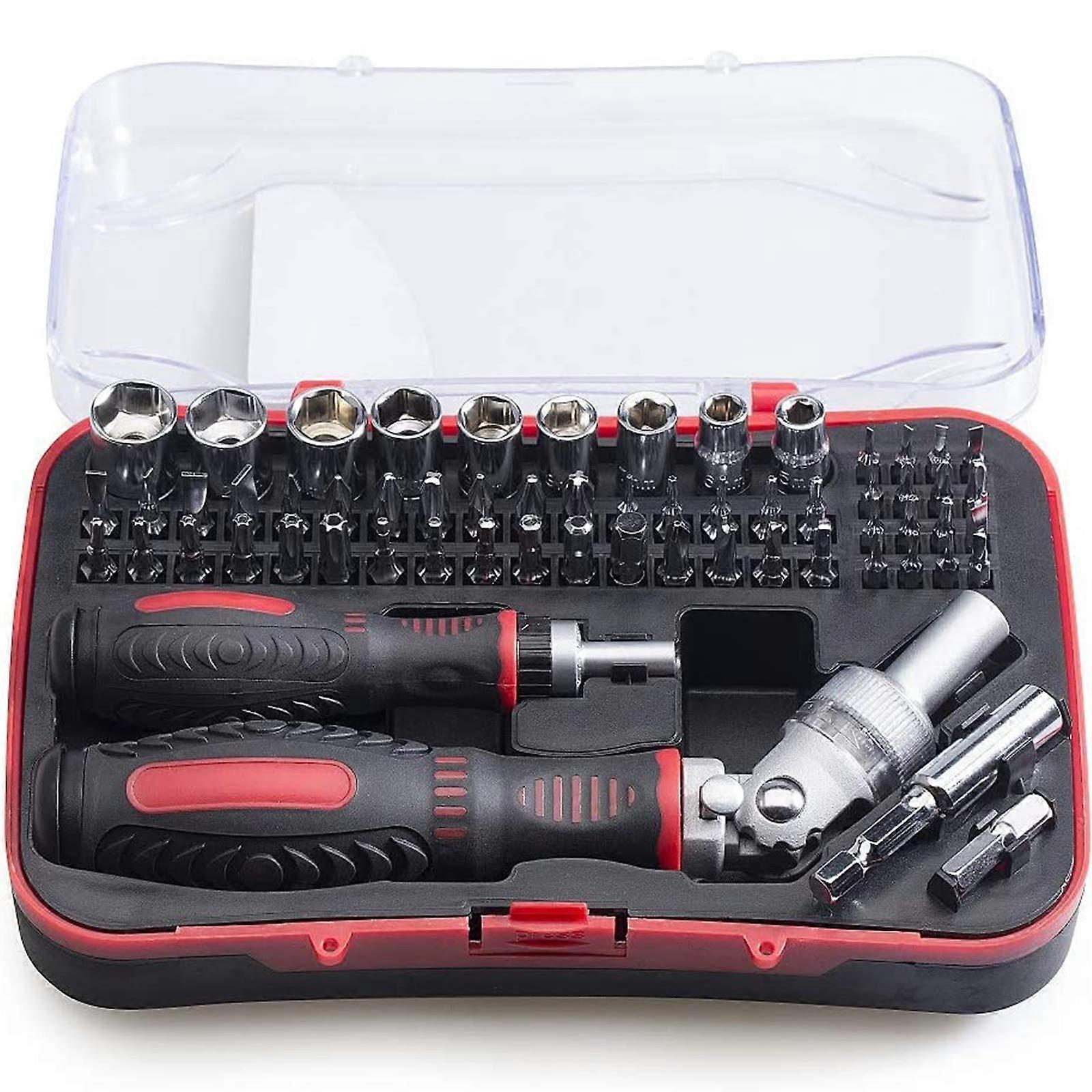 61 in 1 Ratcheting Screwdriver Set, Magnetic Screwdriver Bit Set with Rotatable Ratchet Handles