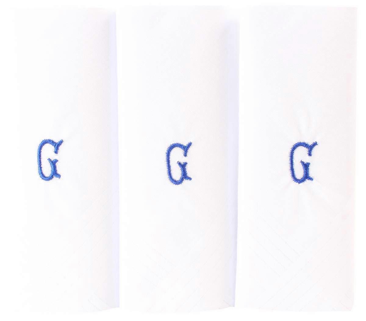 David Van Hagen G Initial 3 Pack Handkerchief - White/Blue
