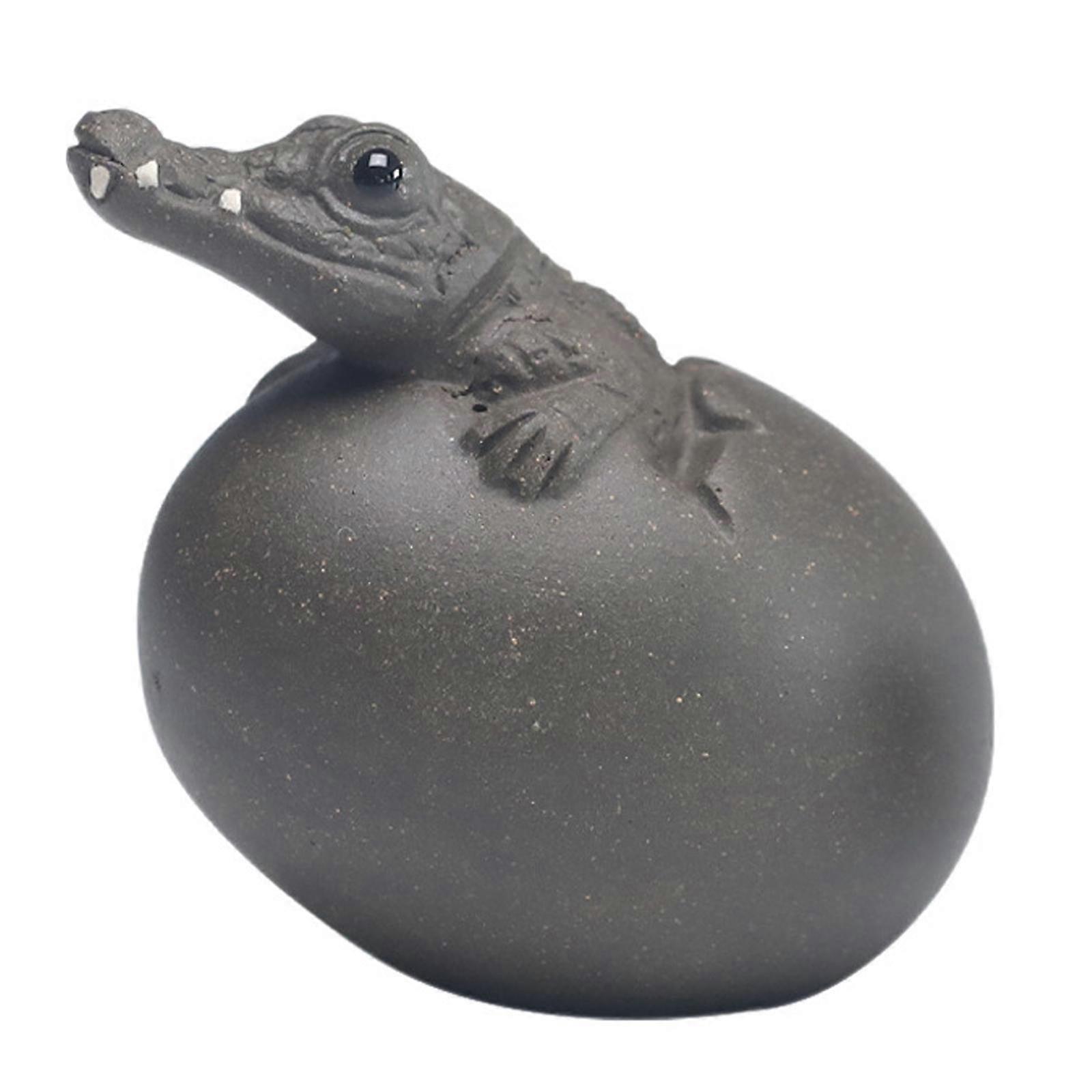 Crocodile Figurine Breaking Out of Shell Tea Pet Statue for Home Bookcase
