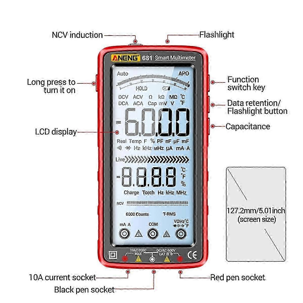 681 Rechargable Digital Multimeter Non-Contact Voltage Tester AC/ Meter LCD Screen Current Tester