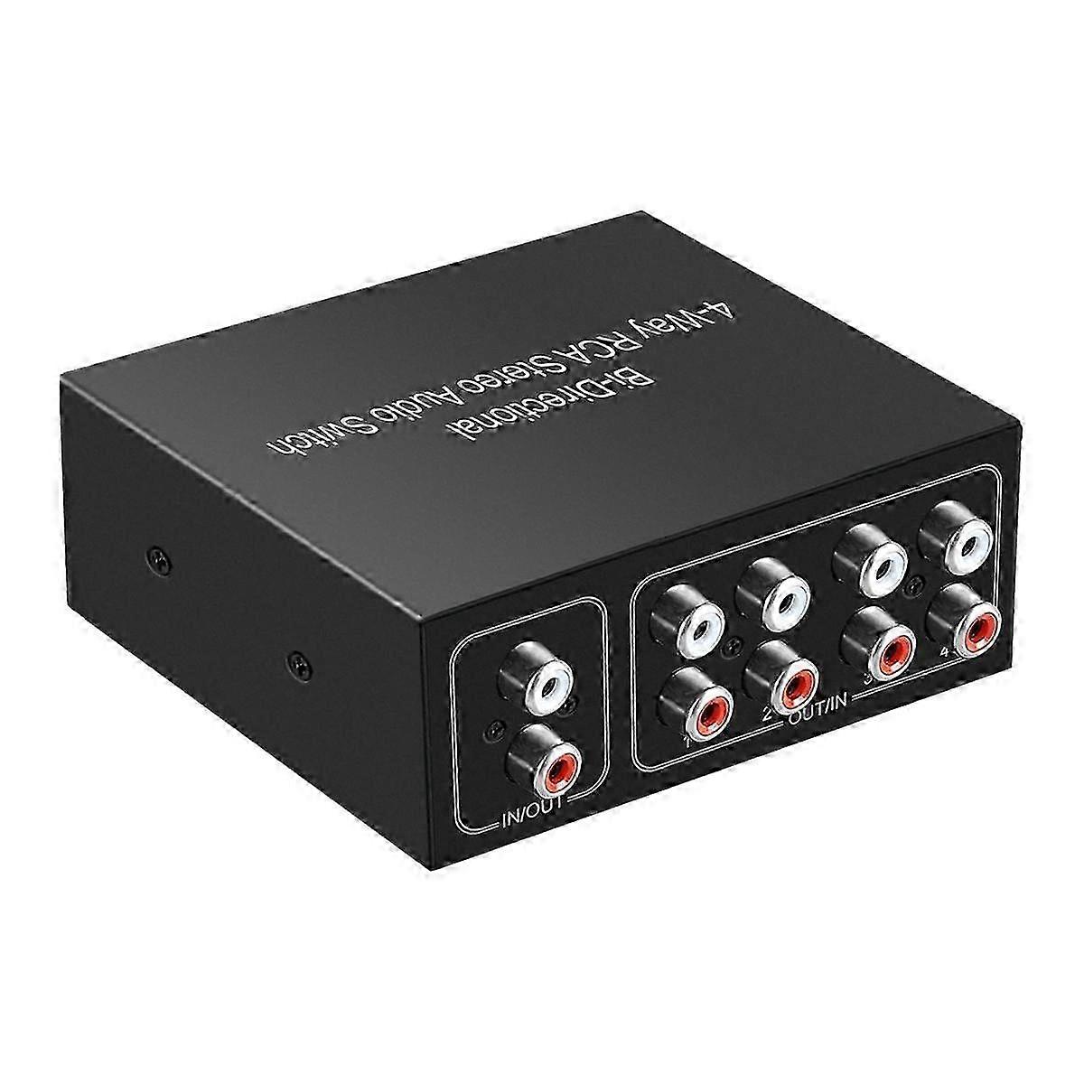 4 Ports Bi-Directional R L RCA o Switcher Box o Rotary Switch Plug and Play o Splitter