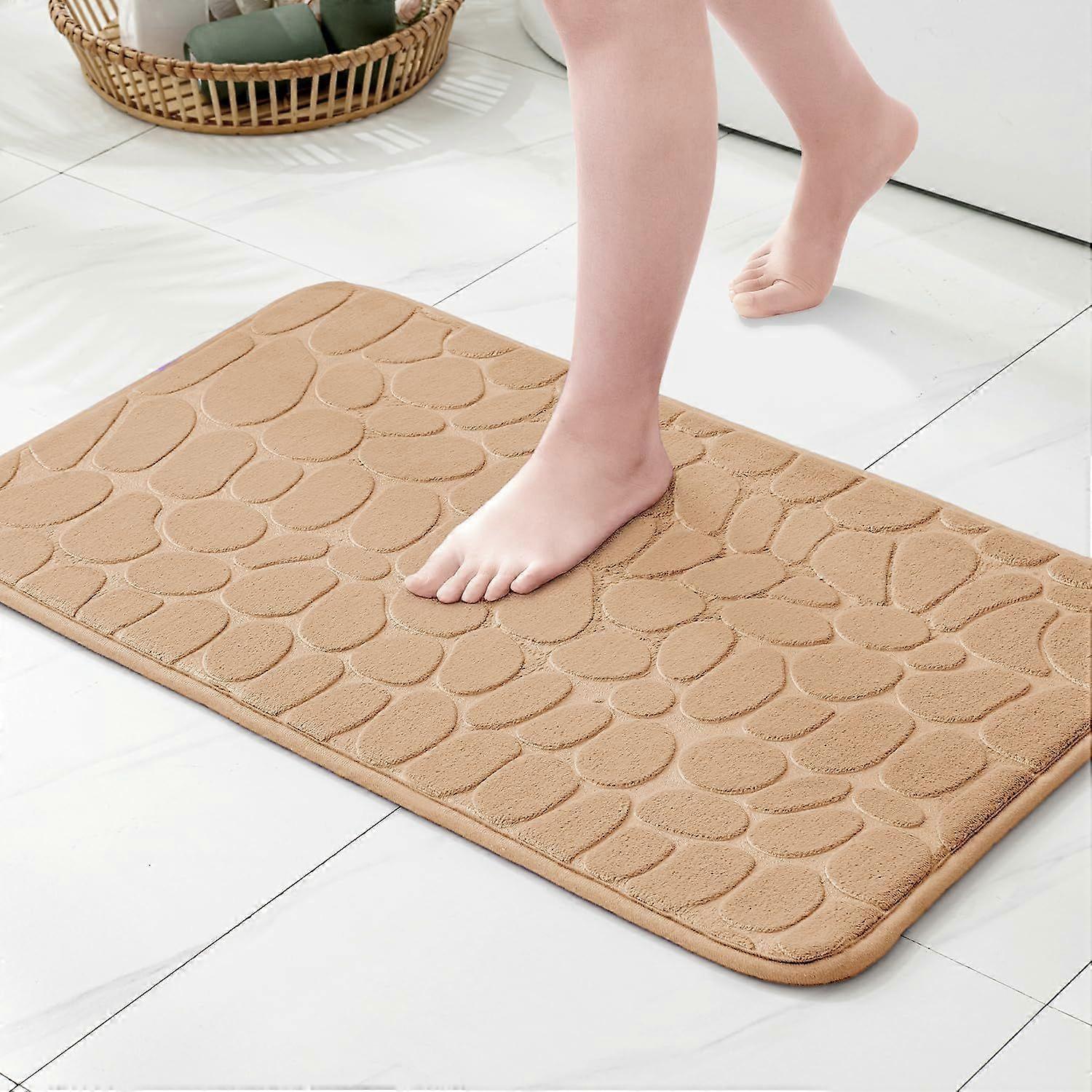 1pc 40x60 cm, Camel, Non-Slip Pebble Style Memory Foam Bath Mat  Ultra Soft, Absorbent, Quick Drying, Machine Washable, Bathroom Mat for Shower, Batht