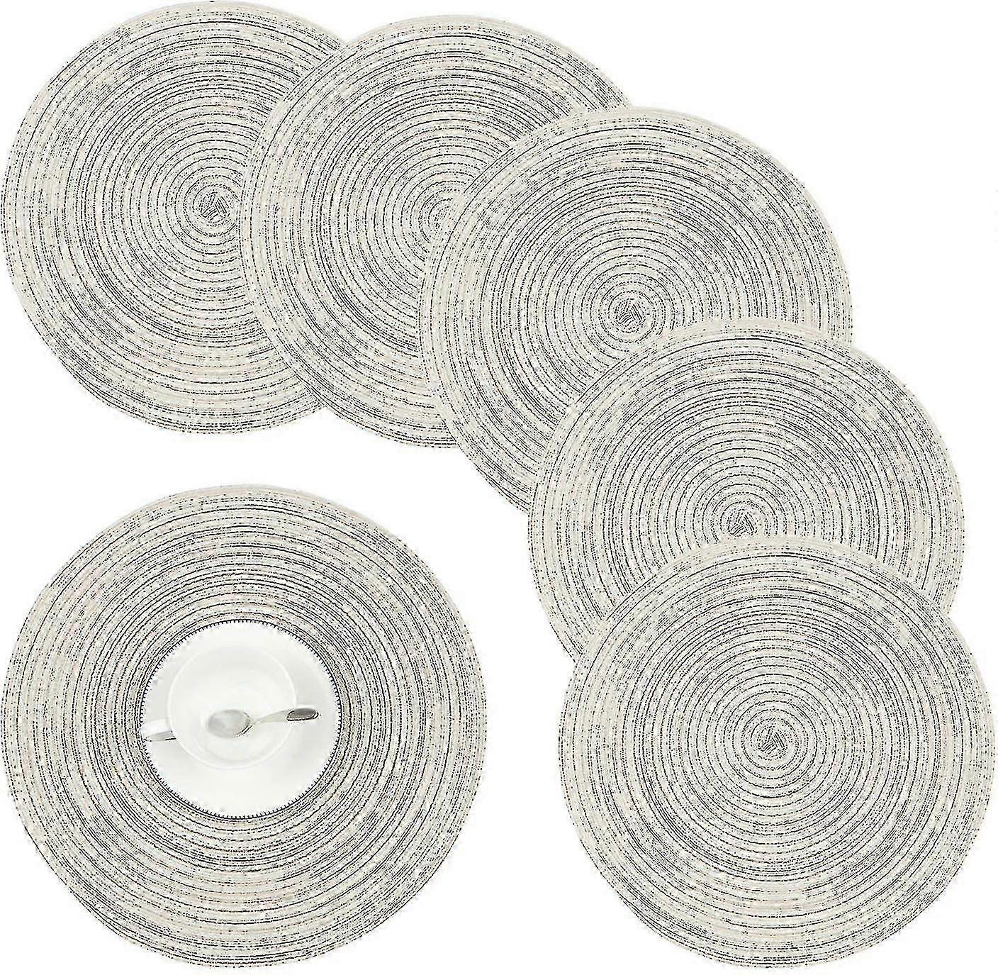 Washable Heat Resistant Round Placemats Set of 6 for Dining Table (Beige)
