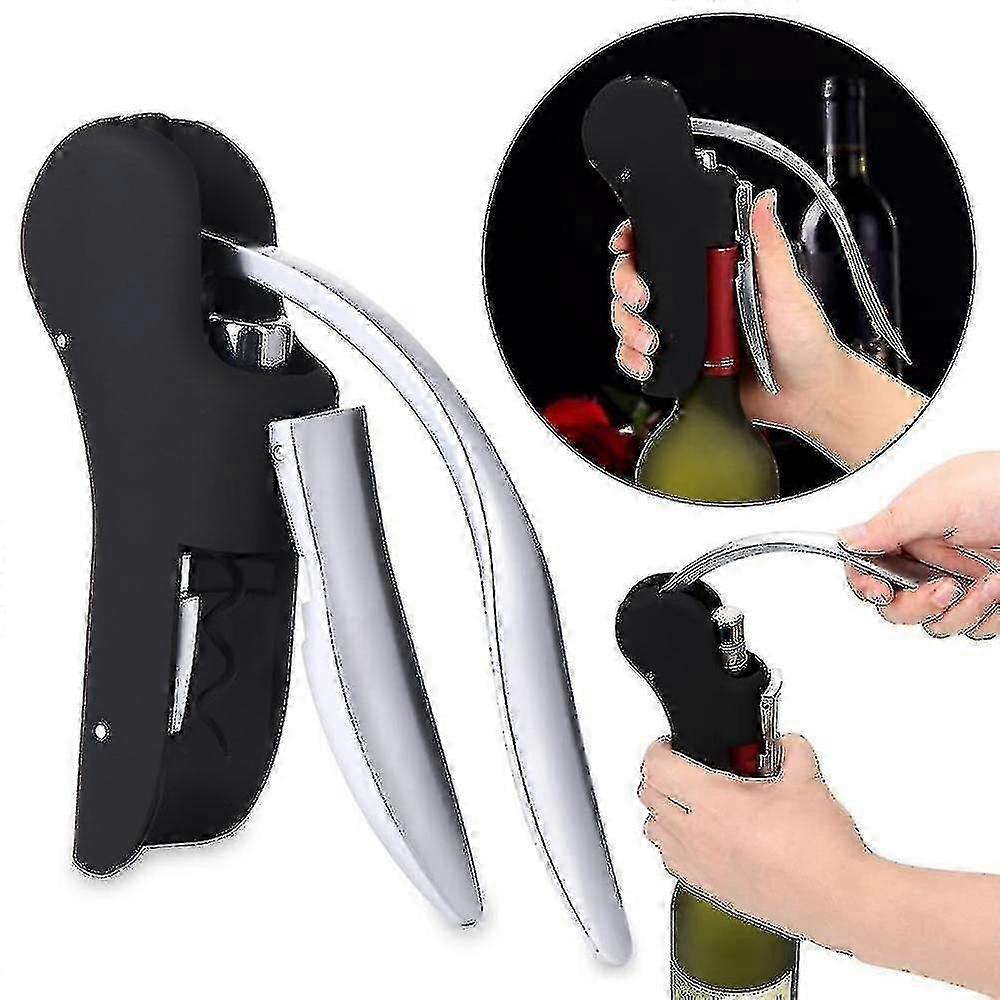 Wine Opener - Black Vertical Lever Corkscrew with Foil Cutter