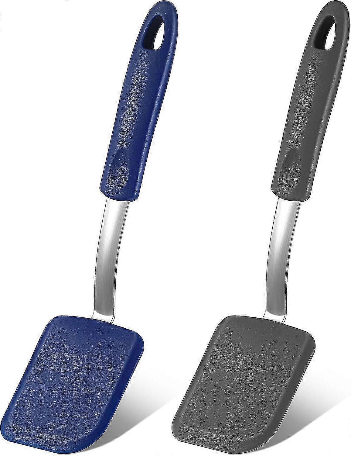 Set of 2 Mini Silicone Baking Spatulas - Heat Resistant, Non-Scratch Kitchen Tools Ideal for Use with Nonstick Cookware, Gray and Blue, Size