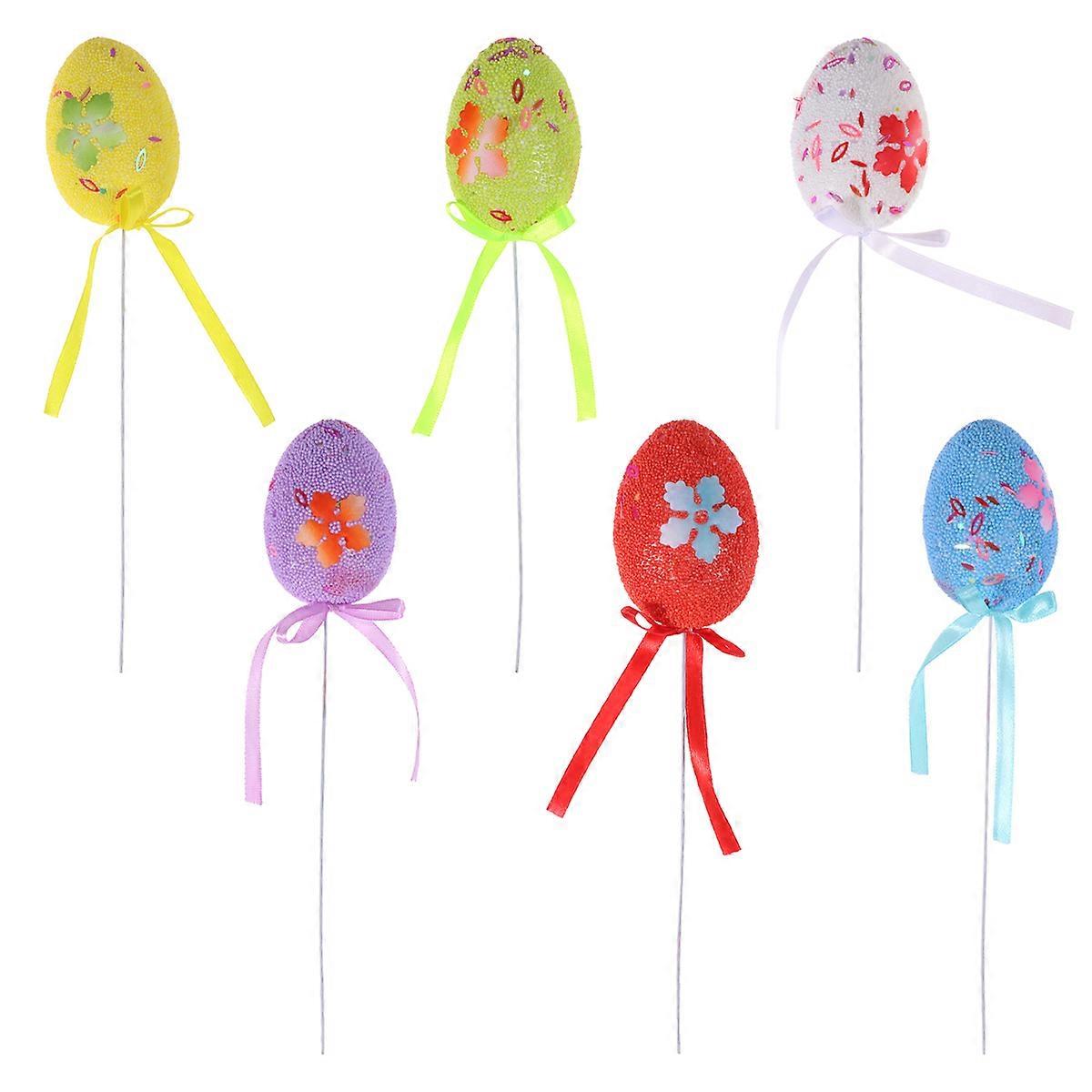 Eggs For Crafting Easter Egg Picks Assorted Color Flower Arrangement 5x7cm 6Pcs