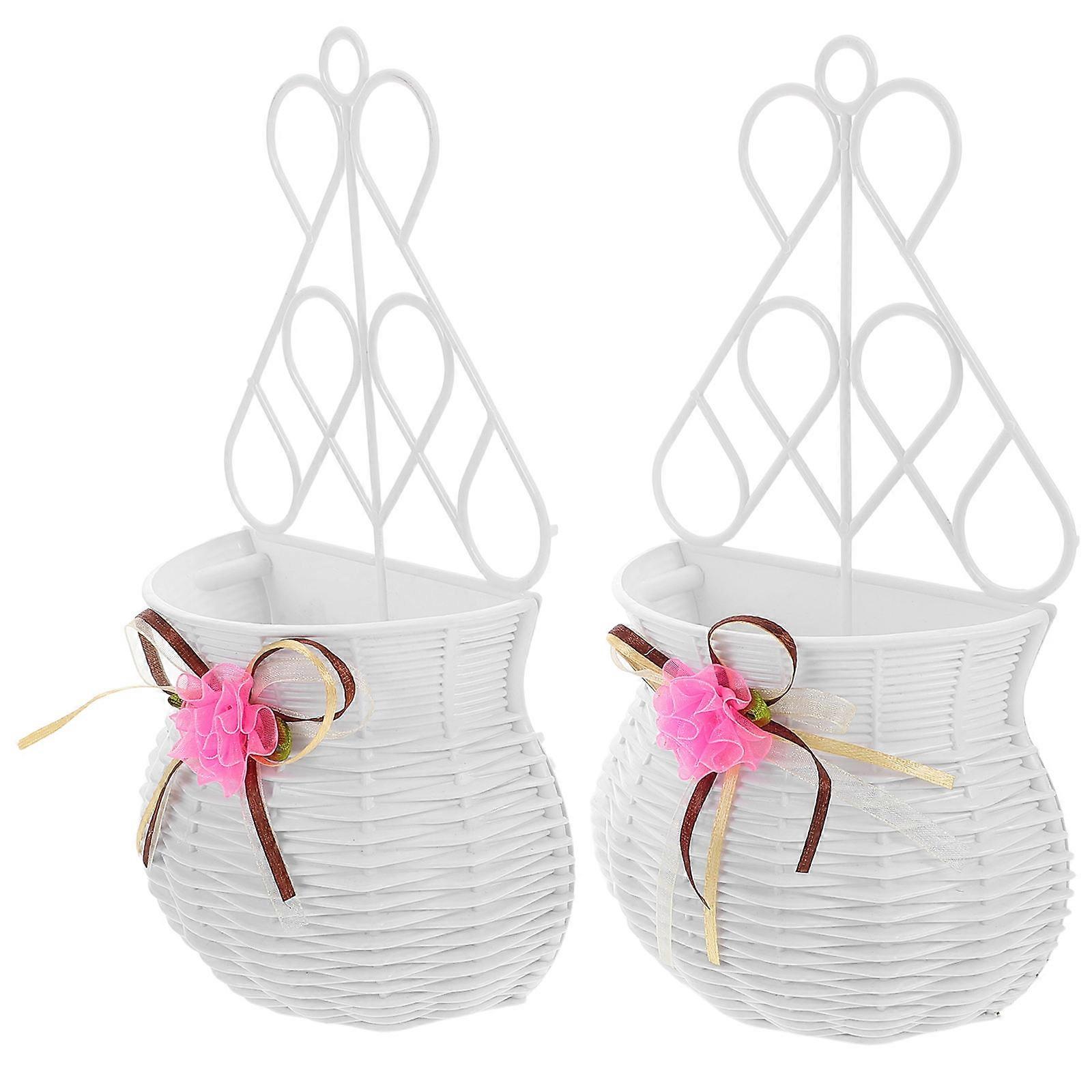 Hanging Woven Wall Basket 2Pcs White PP Small Hanging Planter for Flower with Space-Saving Design