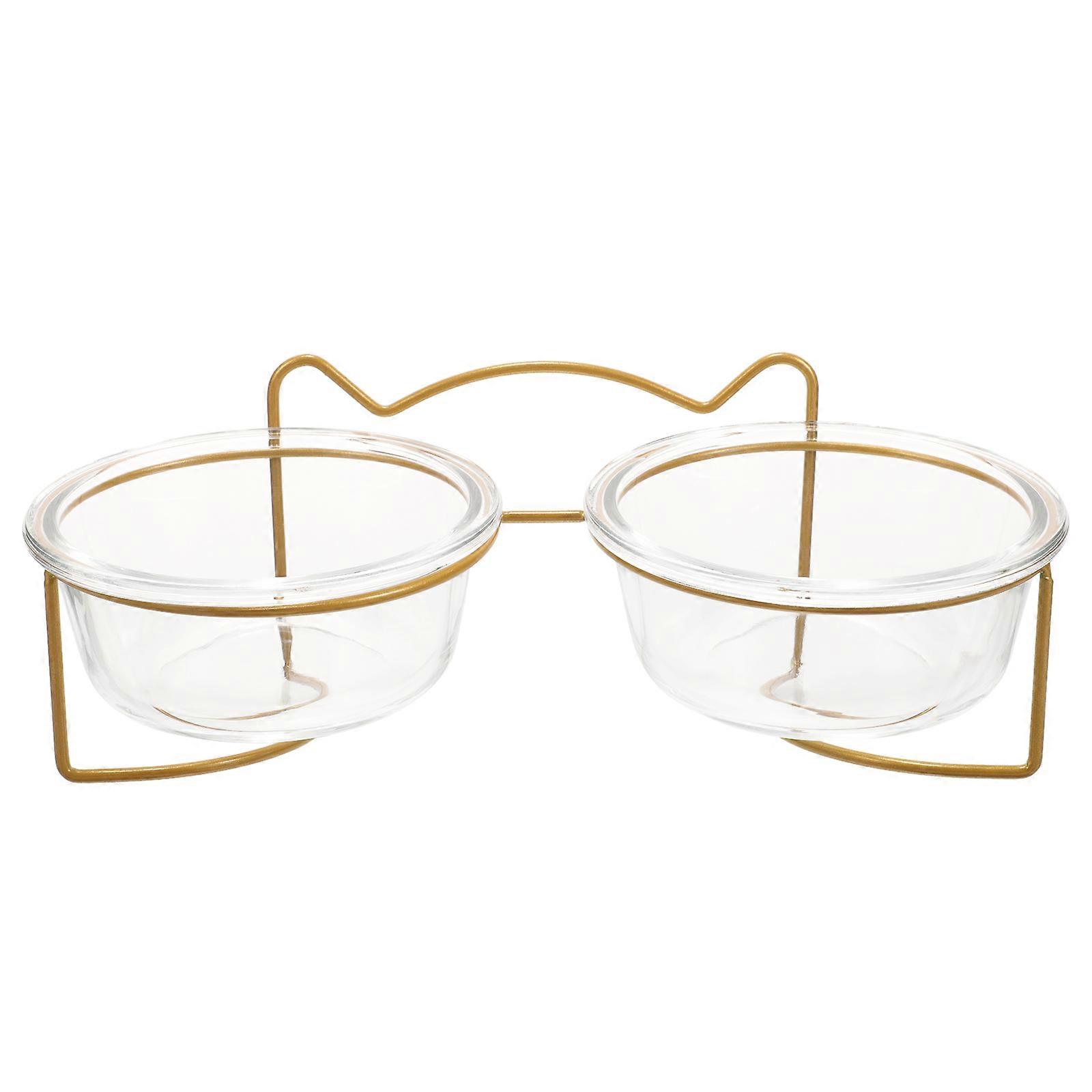 Pet Feeding Bowl Double Bowl Cat Feeder Inclined Type Prevent Overfeeding 28X12X5CM Ceramic 1Set