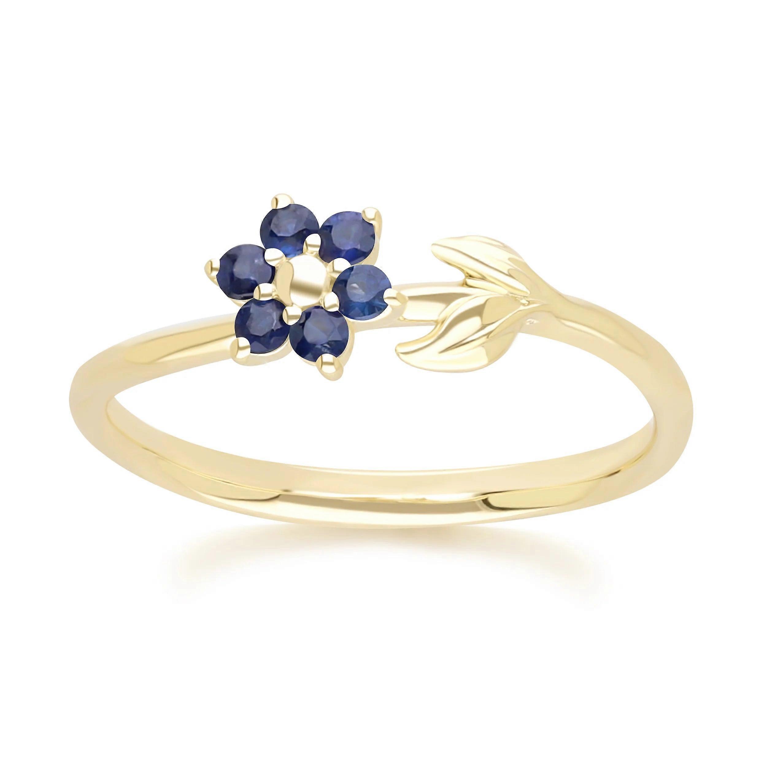 Bague Saphir Vigne Florale en Or Jaune 9 Ct