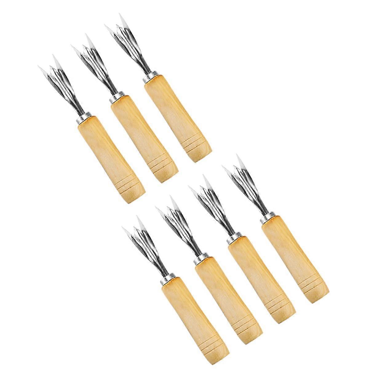 7 pieces partial pineapple V cutter from pineapple peeler with wooden handle fruit cutter and eye remover for peeling and preparing for camping