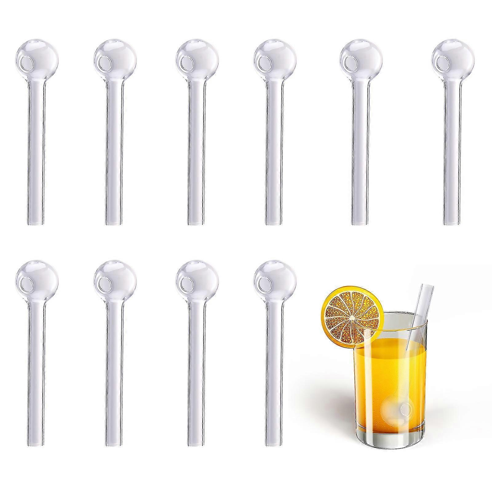 10pcs再使用可能なガラスストローを飲むストロージュース、スムージー、カクテルのための明確なストローガラス